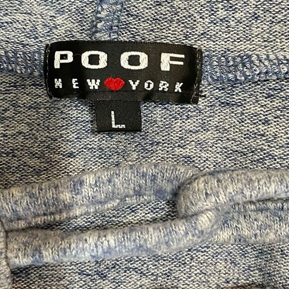 Women Sweatshirt Large Hoodie Blue Long Sleeve Hi-Low Poof New York - Picture 9 of 13